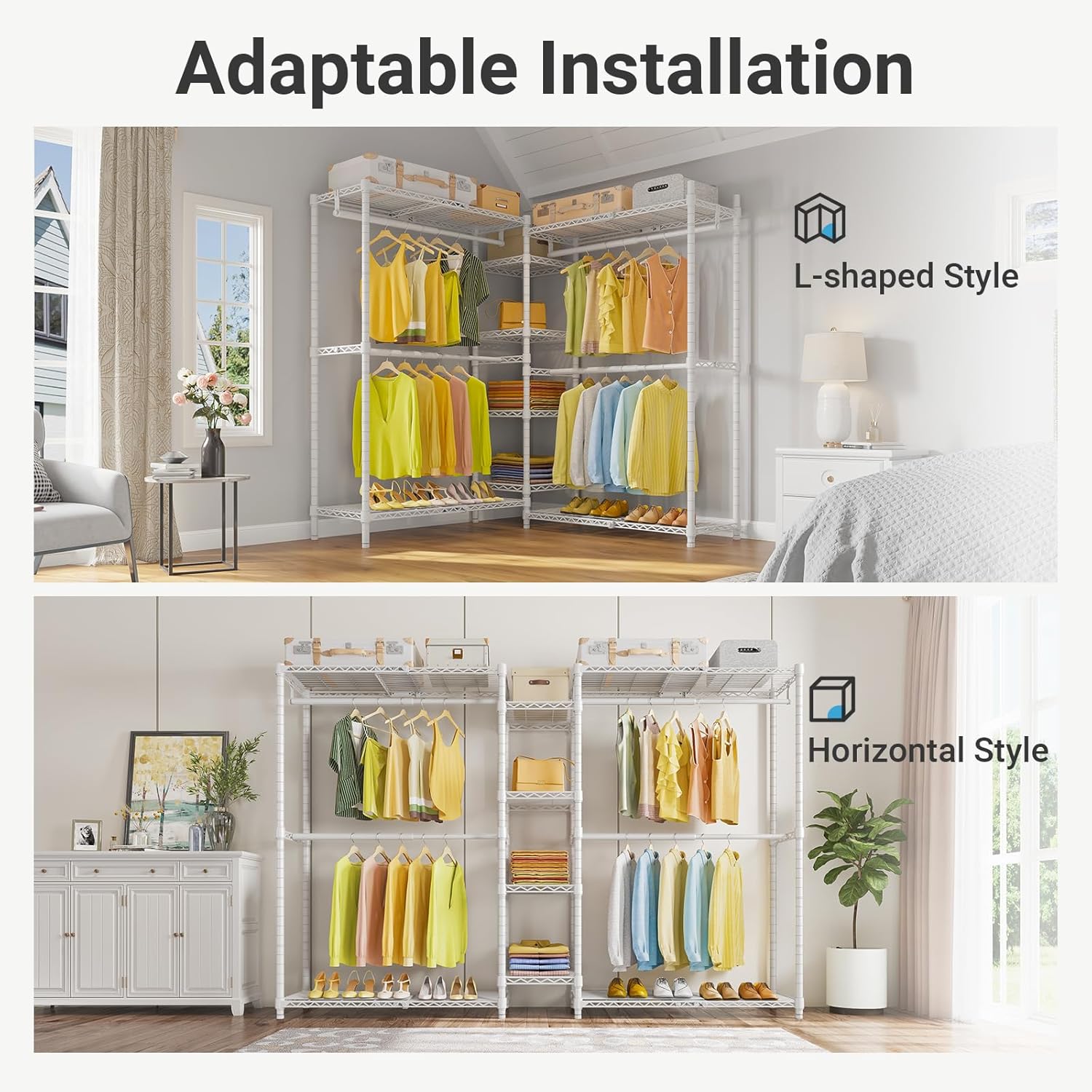 VIPEK X3 Expandable Heavy Duty Clothes Rack Adjustable from 5'2' to 8' with Flexible Shelves and Hanger Rods, Large Freestanding Clothing Racks for Hanging Clothes, Max Load 1210LBS, White