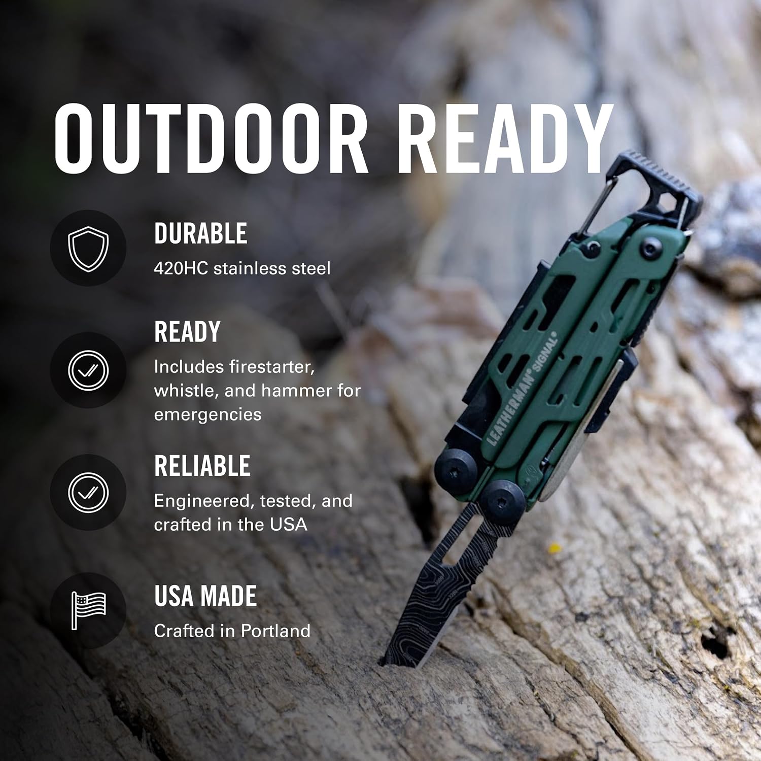 LEATHERMAN, Signal, 19-in-1 Multi-tool for Outdoors, Camping, Hiking, Fishing, Survival, Durable & Lightweight EDC, Made in the USA, Topographical Print