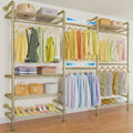 Timate F3 Garment Rack Heavy Duty Clothes Rack for Hanging Clothes, Expandable Industrial Pipe Wall Mounted Clothing Rack, Adjustable Storage Wardrobe Closets Kit Walk in Closet Systems, Gold