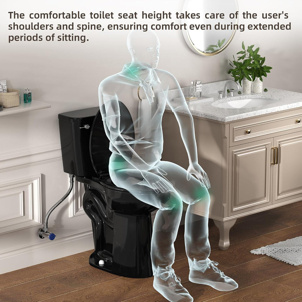 SUPERFLO Black Tall Toilet 21 Inch Extra Tall Toilets for Elderly with 1.28GPF Siphon Flush & Rough in 12 Inch, High Toilet for Seniors & Tall Person