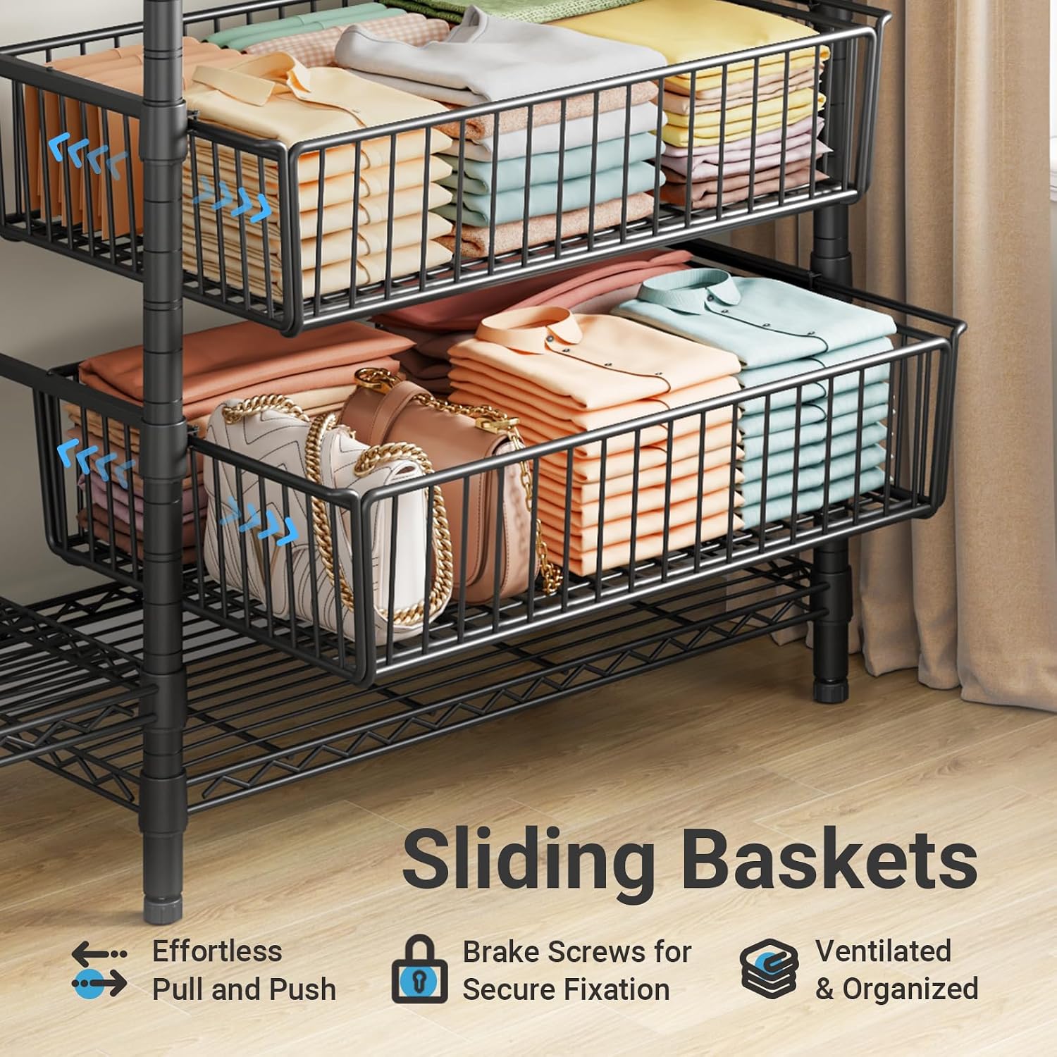 VIPEK V10 Garment Rack Large Size Heavy Duty Clothes Rack with Hanging Rods, Adjustable Shelves & 2 Slid Storage Baskets, Wire Clothing Rack 68.9' W x 15.7' D x 76.4' H, Max Load 920 LBS, Black