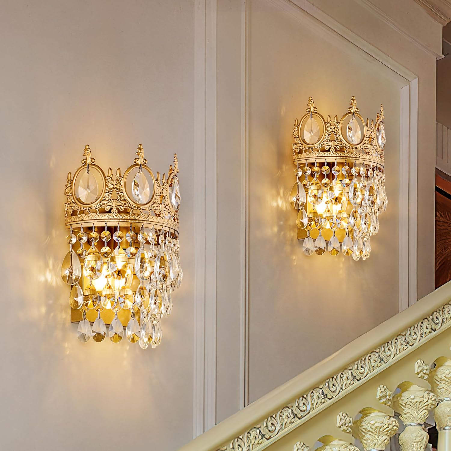 TOCHIC Wall Sconces Set of Two, Gold Wall Lights Fixtures for Bedroom, Vintage Wall Lamp for Hallway, Living Room, Stairway