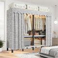 Foldable Portable Closet Wardrobe on Wheel Heavy Duty Metal Clothing Rack with Cover Freestanding Armoire Storage System Rolling Garment Racks for Hanging Clothes (C,Grey Cover, 95.3in/242cm)