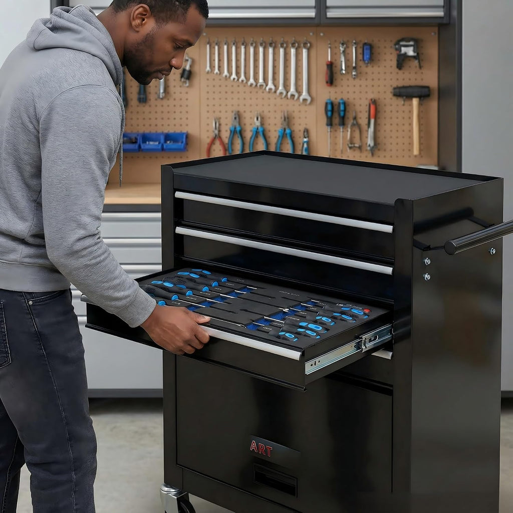 Tool Box Set, 439-Piece Mechanic's Tool Kit, 4-Drawer High Capacity Tool Chest, Lockable Storage Organizer with Sliding Drawers for Home & Garage Repair (Black+238PCS)