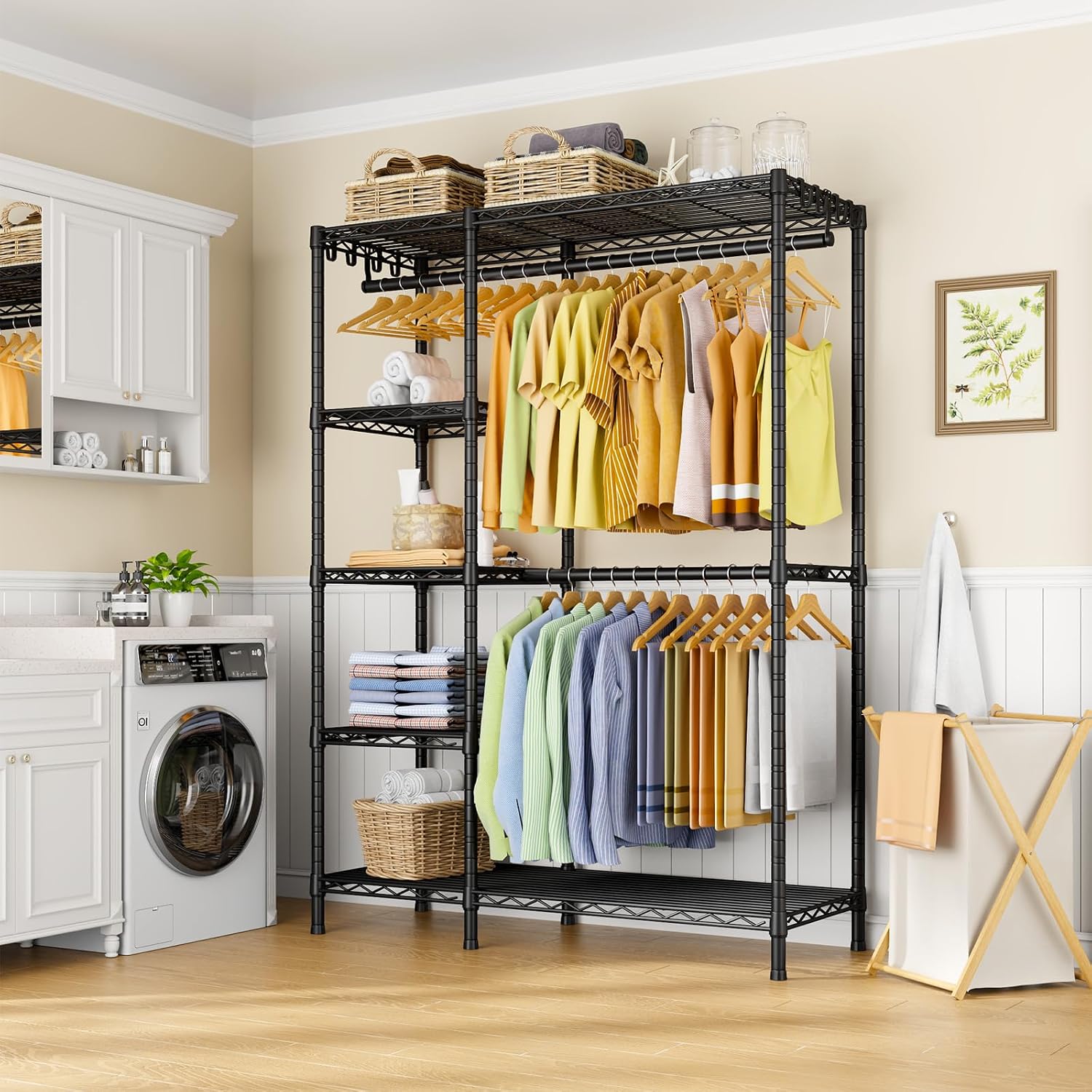 Ulif F2 Clothes Rack, 5 Tiers Heavy Duty Garment Rack for Bedroom, Freestanding Adjustable Closet Storage Organizer, 46.1' W x 15.4' D x 78.3' H, Load 630lbs, Upgraded Black