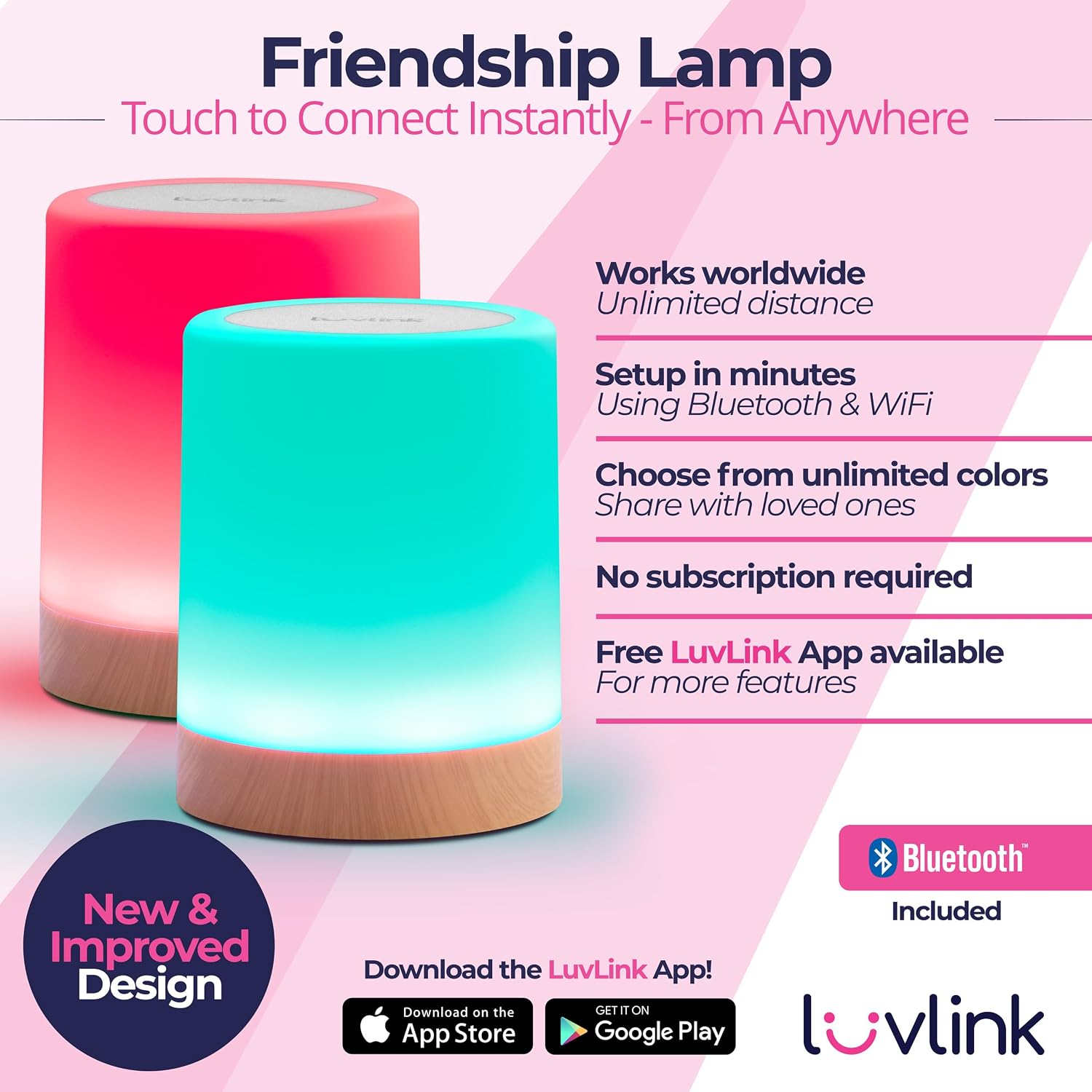 LuvLink Friendship Lamps No Subscription WiFi Touch Lamp for Long Distance Relationships, Couples, Friends & Family - Gift Ready (Set of Three)