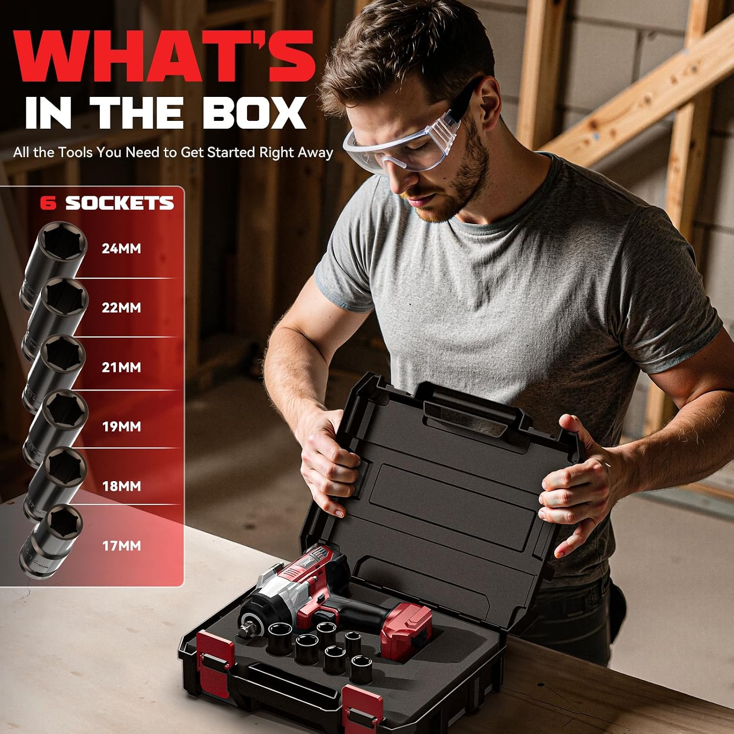 DIYtoolifz Cordless Impact Wrench 1/2 inch Compatible with Milwaukee 18v Battery, 1700 Ft-lbs High Torque Impact Driver with 6Pcs Sockets & Storage Case, Electric Impact Gun with 4-Speed & LED Light