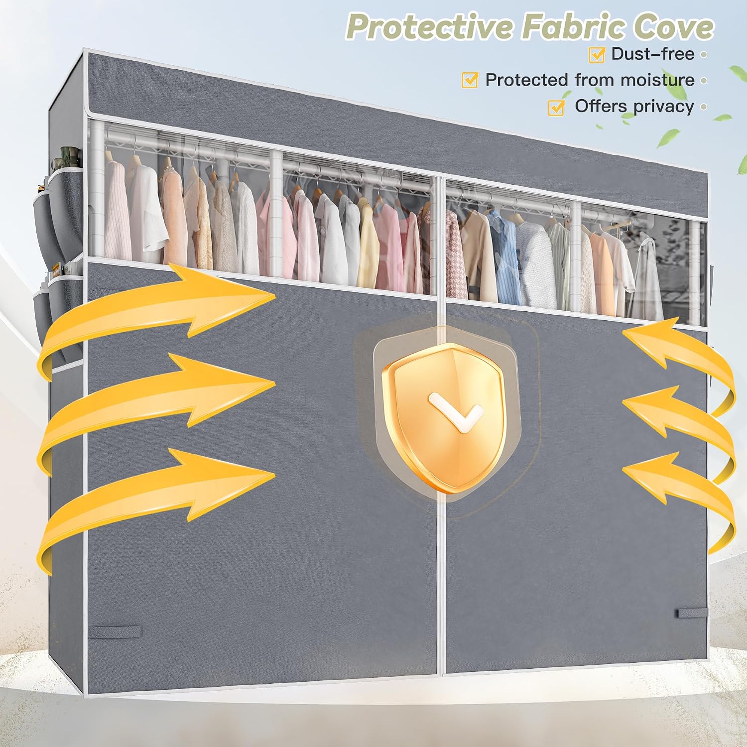 Raybee Clothes Rack with Cover,1150LBS Heavy Duty Clothing Rack for Hanging Clothes,Adjustable Portable,18' D x 76' W x 77' H,White