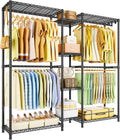 Ulif E4 Clothes Rack, Heavy-Duty Garment Rack, Metal Freestanding Clothing Organization Storage System Can Be L-Shaped with Shelves and Hangers, Max Load 962lbs, 71.6' W x 14.5' D x 79.3' H, Black