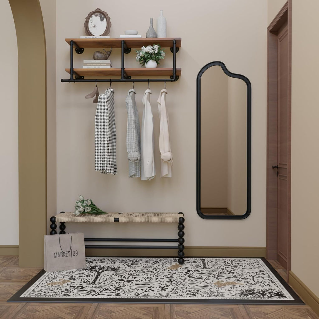 Wall Mounted Clothes Rack 12 Inch Deep, 42 Inch Heavy Duty Garment Rack with Real Walnut Wood Shelf, Multi-Purpose Hanging Rod & Space-Saving Closet Storage Organizer