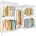 Raybee Clothing Rack for Hanging Clothes,Heavy Duty Clothes Rack with Shelves,Portable Closet,Adjustable,Metal,Max Load 900lbs,White