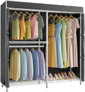 VIPEK V4C Garment Rack with Cover, Heavy Duty Portable Closet Adjustable Metal Clothing Rack for Hanging Clothes with Hanging Rods & Side Hooks, Max Load 810lbs, White Rack with Black Cover