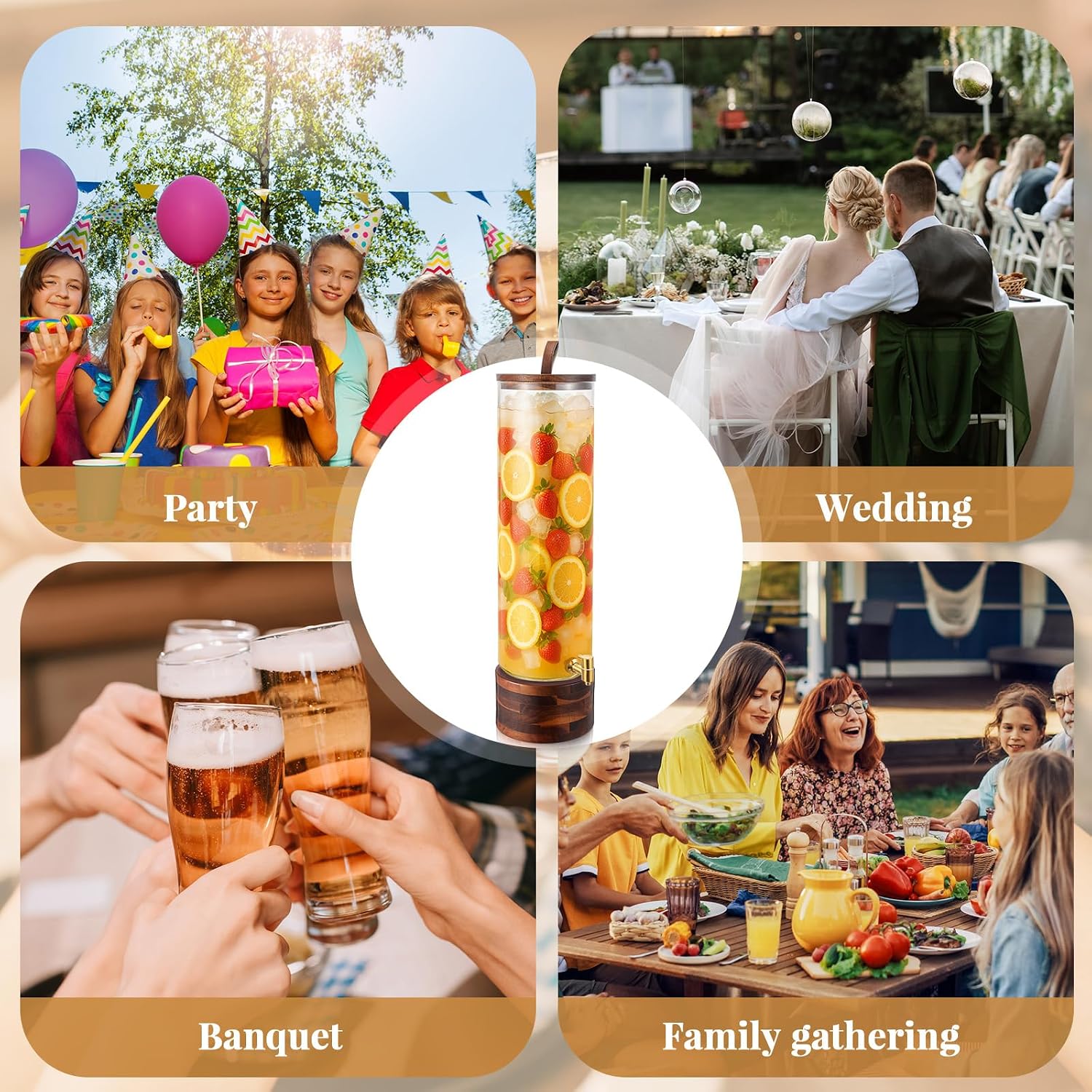 FillTouch 1 Pack 5 Gallon Glass Drink Dispenser with Acacia Wood Stand & Lid,Stainless Steel Spigot ,Large Leak-Proof Drink Beverage Dispenser for Juice Lemonade Sangria Party Weddings Outdoor Events