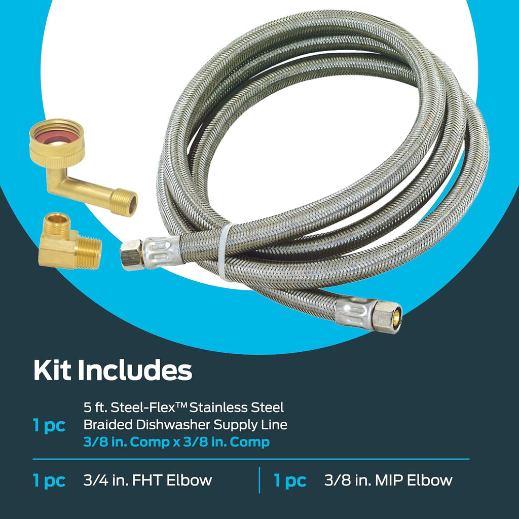 Eastman 5 Ft. Dishwasher Installation Kit, Braided Stainless Steel Supply Line with 3/8 Inch Compression Ends, 41041 (Pack of 12)