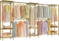 Higeego Large Clothes Rack, Clothing Rack for Hanging Clothes, Heavy Duty Garment Rack, Freestanding Wardrobe Closet with Extendable Hanger Rods, Width from 7.8 to 10.8 ft, H11 Gold