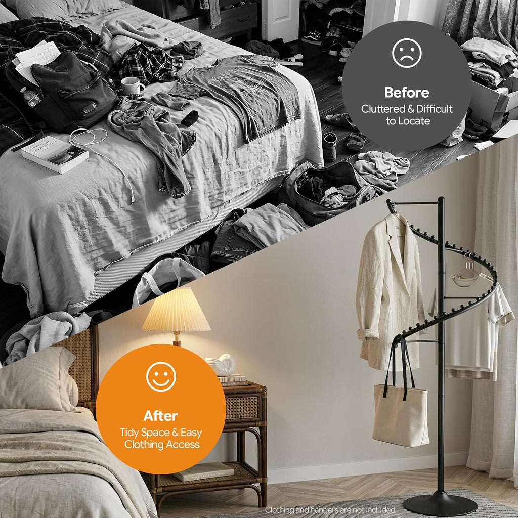 DYRABREST Spiral Rotating Clothing Rack, 5.91ft H 38-Ball Heavy Duty Garment Rack, Space Saving Standing Metal Sturdy Freestanding Hanger for Boutique Bedroom (Black)