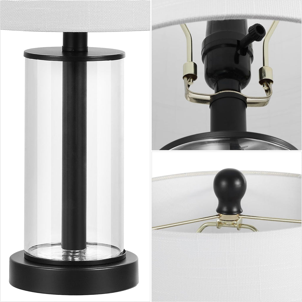JONATHAN Y 20.5' Oil Rubbed Bronze/Clear Fillable Glass Table Lamp Set of 2, Modern Nightstand Lamps for Living Room Bedroom Office, White Linen Shade, LED Bulbs Included JYL8508A-SET2