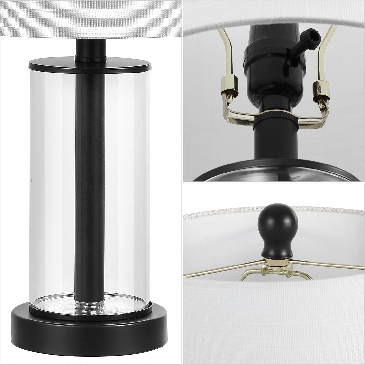 JONATHAN Y 20.5' Oil Rubbed Bronze/Clear Fillable Glass Table Lamp Set of 2, Modern Nightstand Lamps for Living Room Bedroom Office, White Linen Shade, LED Bulbs Included JYL8508A-SET2