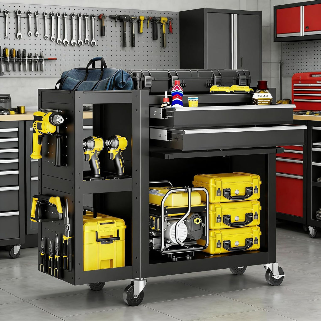 SILVEL 8-Drawer Rolling Tool Chest, 3-in-1 Lockable Tool Box on Wheels with Detachable Top Toolbox & Bottom Storage Cabinet Cart for Garage, Workshop, Repair Room, Warehouse (Black)