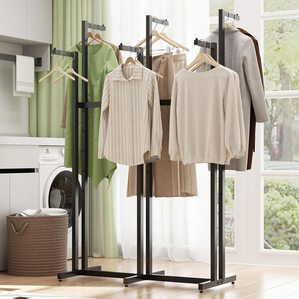 Black Clothes Rack with 6 Straight Arms, Metal Clothing Rack for Hanging Clothes, Freestanding Garment Rack Heavy Duty, 46' to 63' Adjustable Height Retail Clothing Rack for Boutiques Display