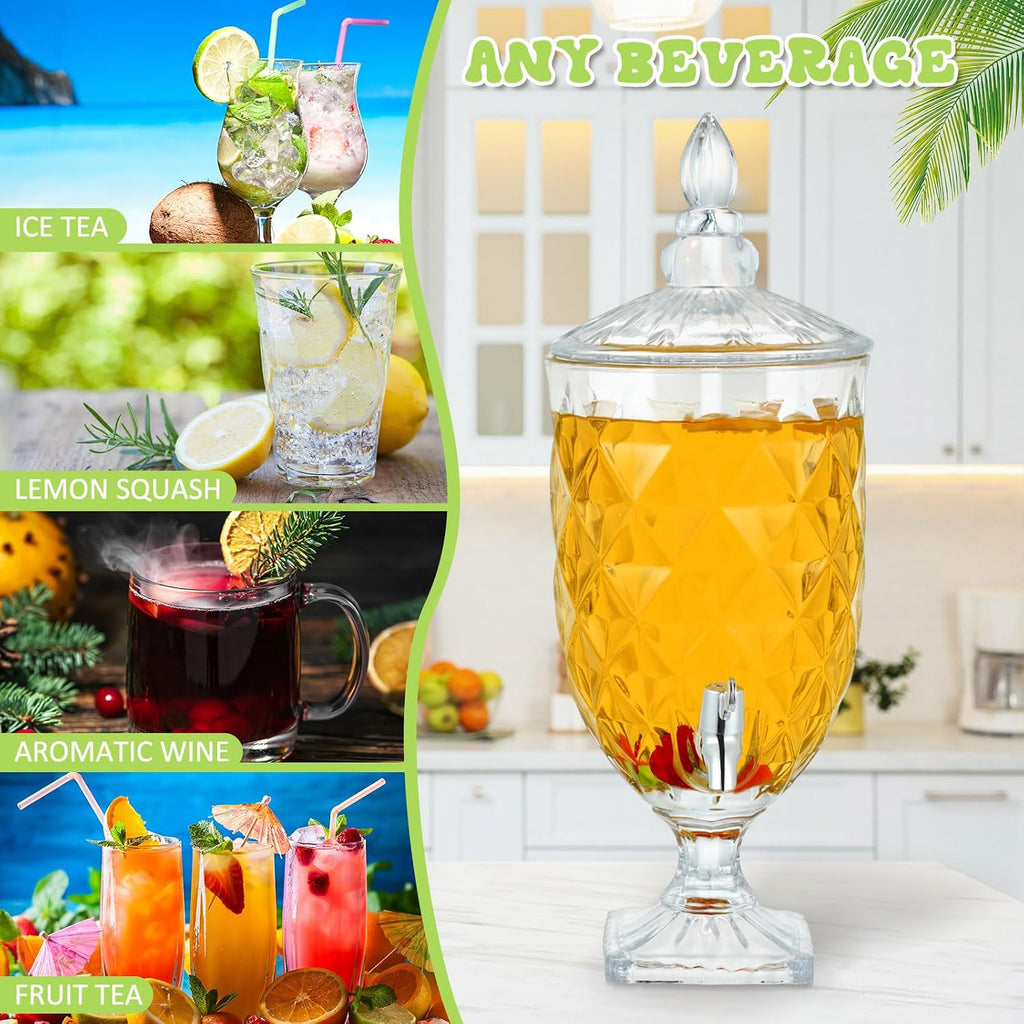 Bokon 2 Pieces 1.3 Gallon Drink Dispensers for Parties Crystal Iced Beverage Dispenser with Stand and Spigot, Glass Liquid Containers Wide Mouth Beverage Server for Juice Tea Wedding(Delicate)
