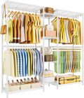 Ulif E4 Clothes Rack, Heavy-Duty Garment Rack, Metal Freestanding Clothing Organization Storage System Can Be L-shaped with Shelves and Hangers, Max Load 962lbs, 71.6' W x 14.5' D x 79.3' H, White