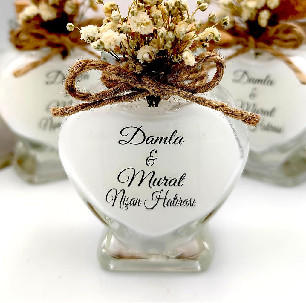 Wedding Favor guest Bulk, Set of Heart Glass Candle Party with custom sticker and dried flowers Bridal Party, Baby shower gifts (Blue Heart Glass, Set of 50)