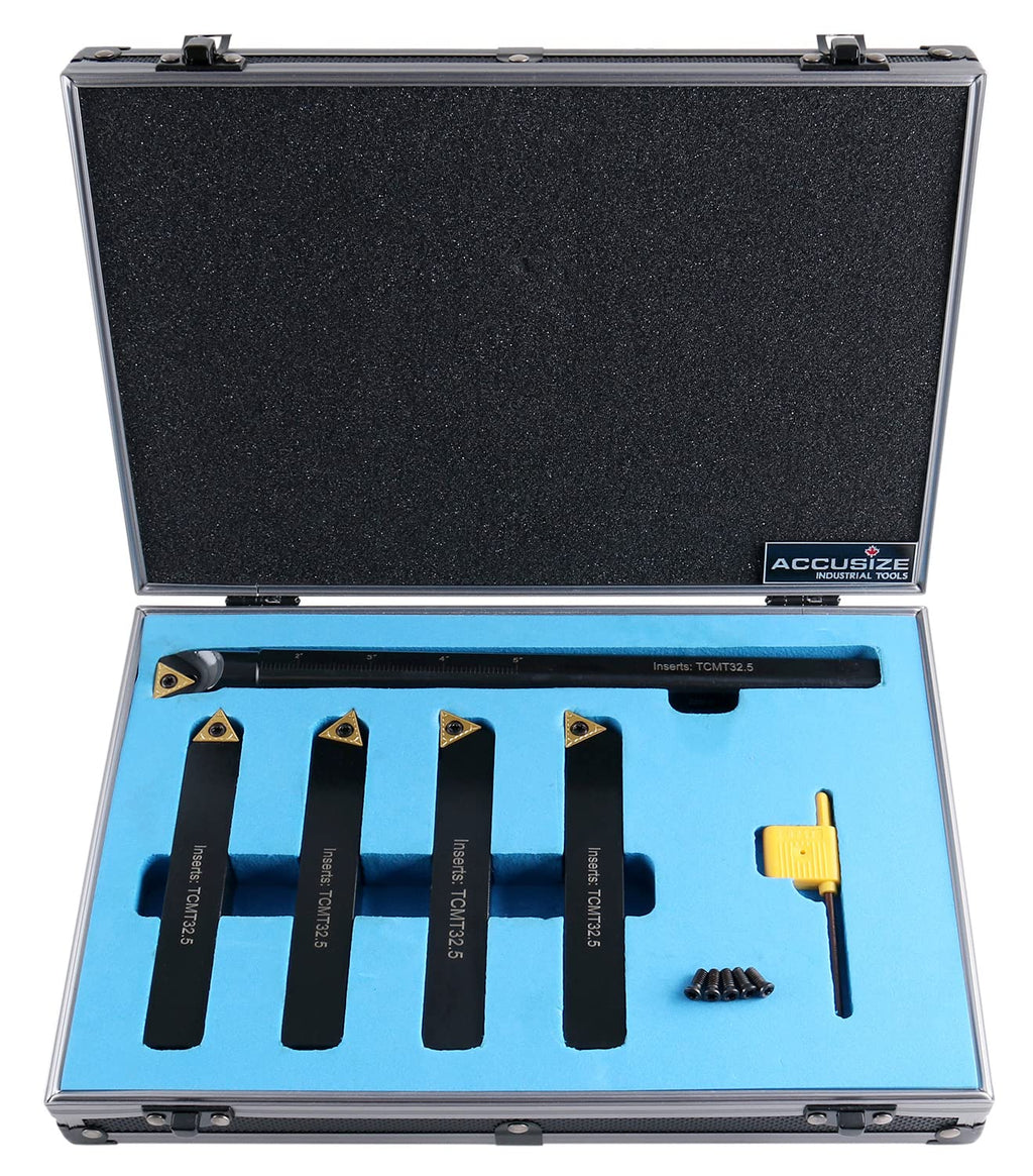 Accusize Industrial Tools Mini Indexable Turning Tool Boring, 3/4 in | Shank Size 3/4 in, Uses TCMT32.5 Inserts, Includes 5 Holders and Boring Bar, 2386-0034