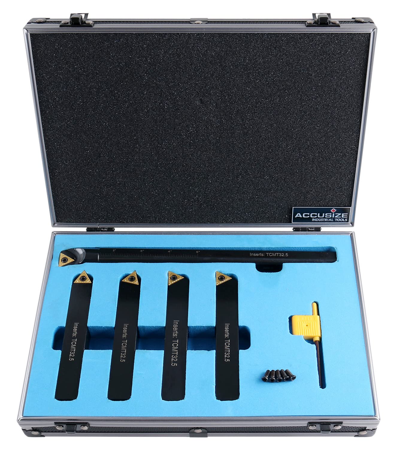 Accusize Industrial Tools Mini Indexable Turning Tool Boring, 3/4 in | Shank Size 3/4 in, Uses TCMT32.5 Inserts, Includes 5 Holders and Boring Bar, 2386-0034