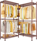 Ulif E4L L-shaped Clothes Rack, Heavy-Duty Garment Rack, Metal Freestanding Clothing Organization Storage System with Shelves and Hangers, Max Load 962lbs, 42.7' W x 42.7' D x 79.3' H, Bronze