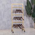 Simple Modern Heavy Duty Metal Rolling Hanger Storage Rack with Wheel,Retail Display Floor-Standing Towel Pants Scarf Organizer Shelves (Gold, 3 Tier)