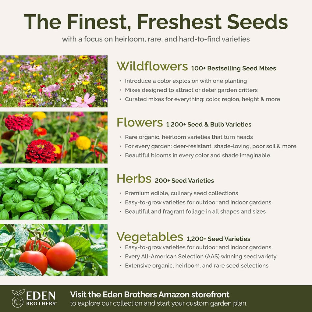 Eden Brothers Dry Area Wildflower Mixed Seeds for Planting, 25 lb, 12,000,000+ Seeds with Cosmos, African Daisy, Blue Flax, Attracts Pollinators, Plant in Spring or Fall, Zones 3, 4, 5, 6, 7, 8, 9, 10