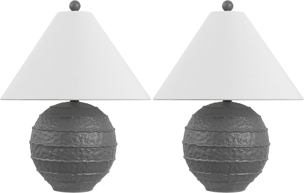 JONATHAN Y 21' Gray Coastal Cottage Textured Resin Table Lamp Set of 2, Farmhouse Ridged Nightstand Lamps for Living Room Bedroom, White Linen Shade, LED Bulbs (JYL9205B-SET2)