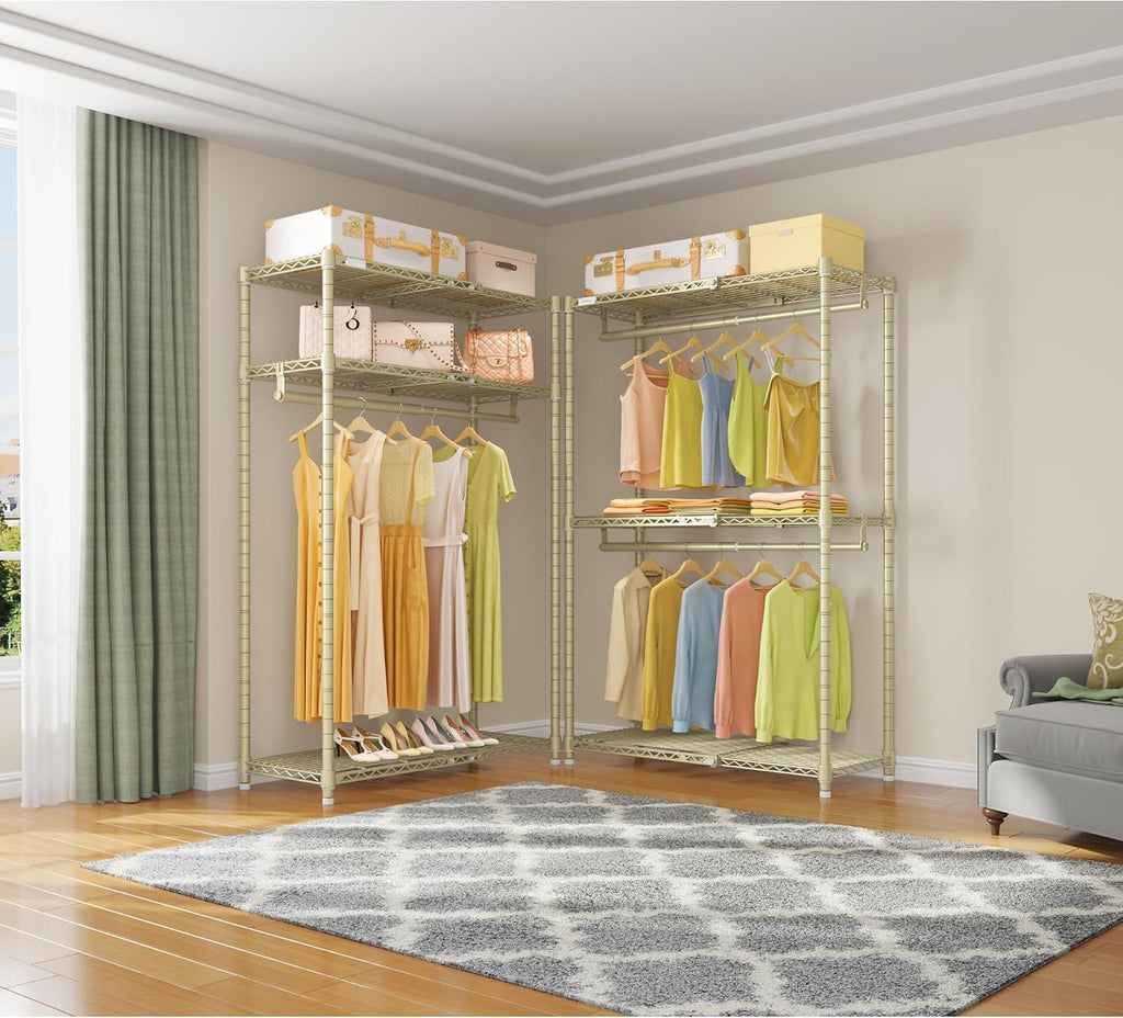 VIPEK X1 Expandable Clothes Rack Heavy Duty Adjustable from 2' to 3'5' with Adjustable Shelves and Hanger Rods, Reach-in & Walk-in Closets Metal Garment Racks Portable Closet, Gold