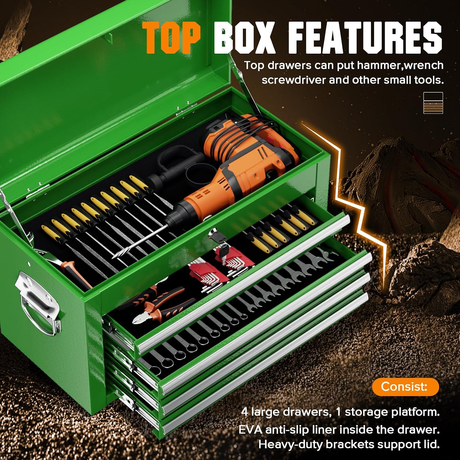 Incbruce 5-Drawer Metal Rolling Tool Chest, High Capacity Toolbox Organizer with Wheels, Detachable Tool Cabinet Top for Mechanics Garage and Workshop (Green)