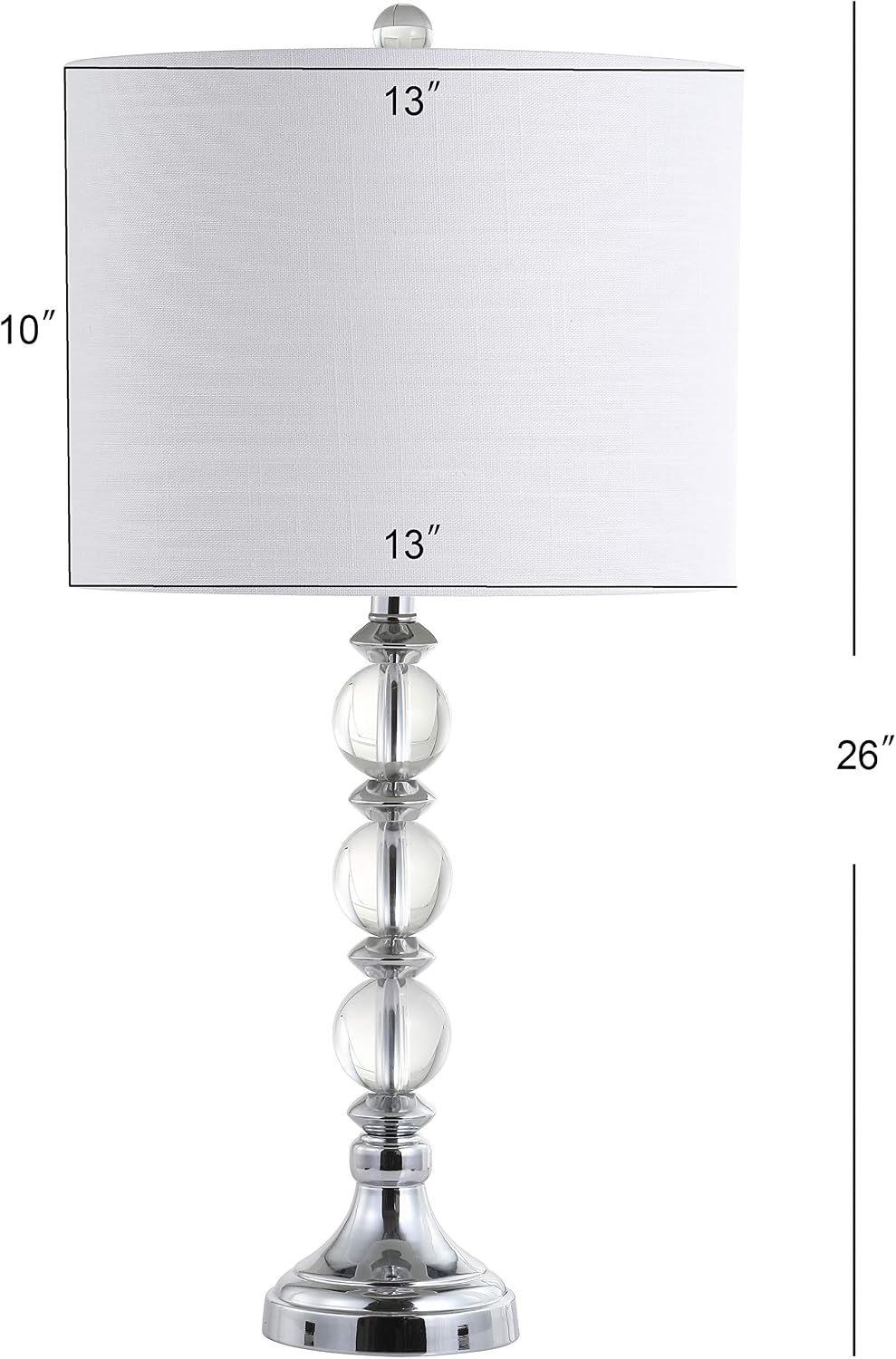 JONATHAN Y 26' Clear/Chrome Crystal LED Table Lamp Set of 2, Transitional Faceted Glass and Metal Nightstand Lamps with White Linen Drum Shade, LED Bulbs Included JYL5041A-SET2