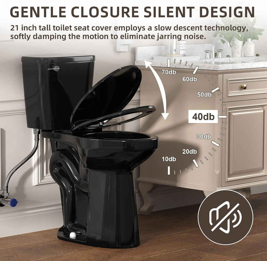 SUPERFLO Black Tall Toilet 21 Inch Extra Tall Toilets for Elderly with 1.28GPF Siphon Flush & Rough in 12 Inch, High Toilet for Seniors & Tall Person