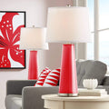 Color + Plus Leo Modern Table Lamps 29 1/2' Tall Set of 2 Bright Red Glass Tapered Column Plain White Drum Shade Decor for Bedroom Living Room House Home Bedside Nightstand Office Family