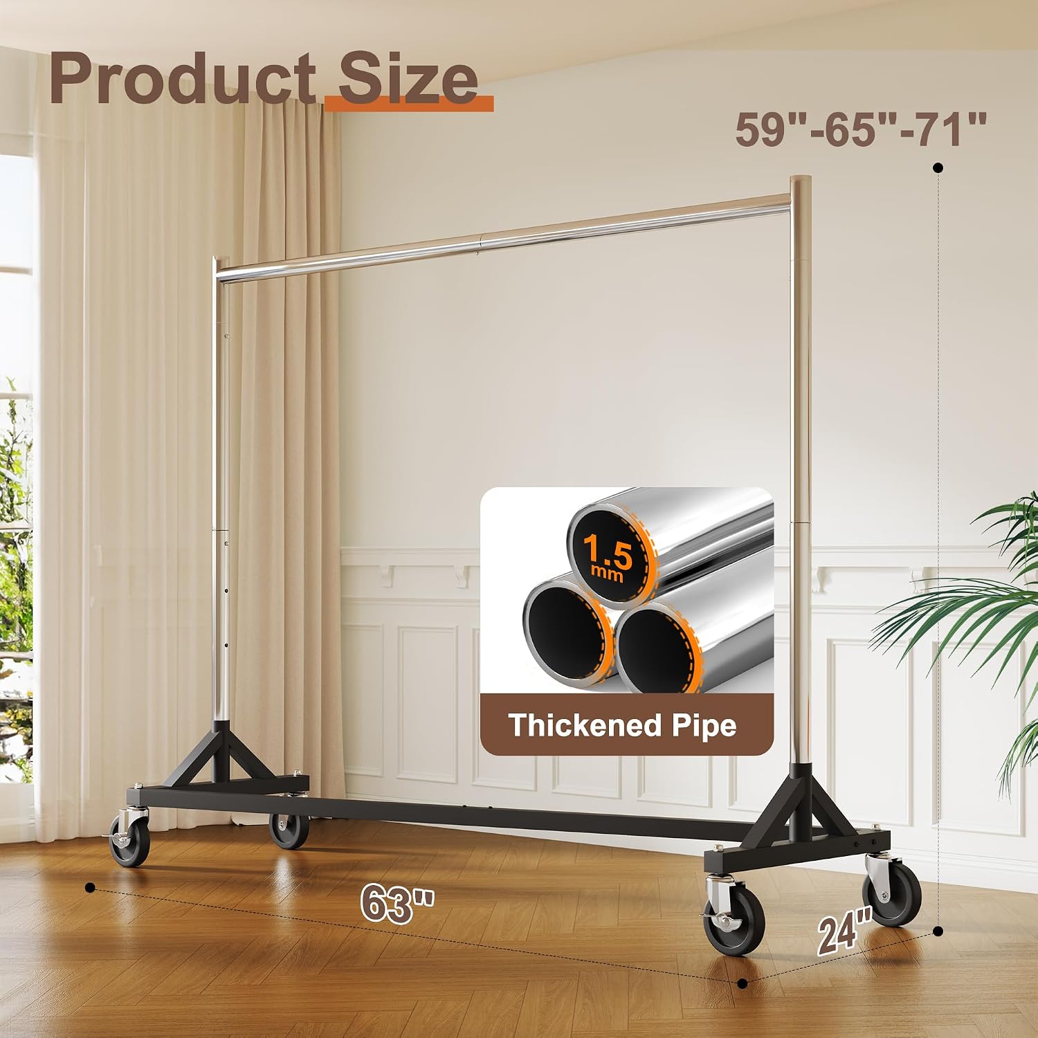 HOKEEPER Clothes Rack Z Rack Clothing Rack Commercial Garment Rack with Lockable Wheels Height Adjustable Coat Rack Heavy Duty Clothes Rack for Bedroom, Living Room, Laundry, Balcony 71' H, 3 Pack
