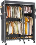 Raybee Rolling Clothes Rack with Cover, Clothing Racks for Hanging Clothes, Heavy Duty Portable Closet with Wheels, Garment Rack for Bedroom, Quick Assembly, Black