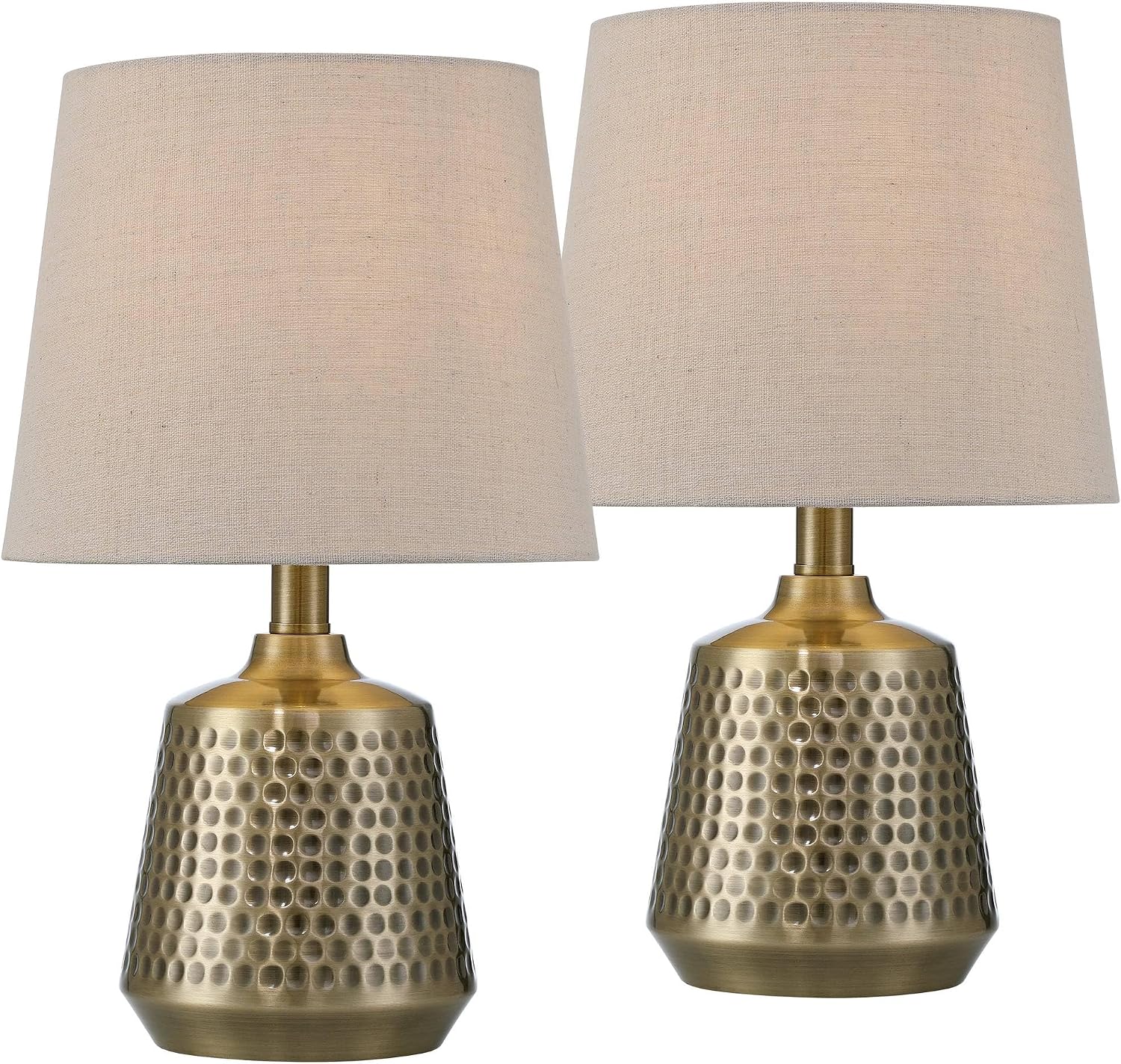 360 Lighting Argus 16' High Small Modern Accent Table Lamps Set of 2 Gold Textured Brass Finish Metal Linen Beige Shade Living Room Bedroom Bedside Nightstand House Office Home Reading Kitchen