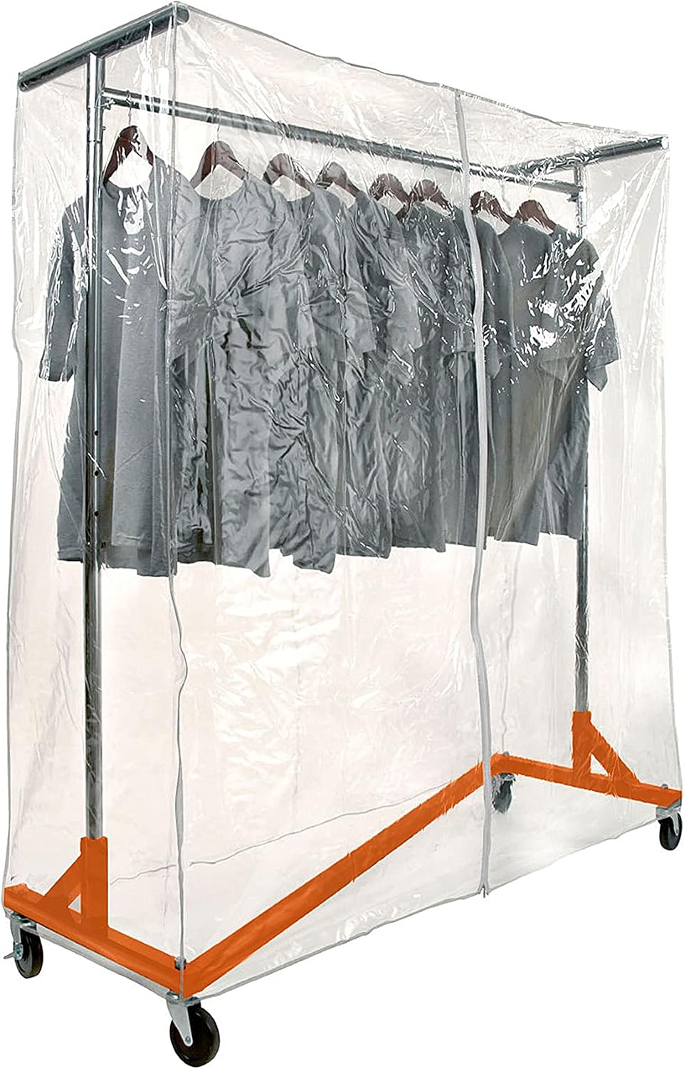 Econoco Commercial Garment Rack - Rolling Clothes Rack, Heavy Duty (Z Rack with Garment Cover, Orange)