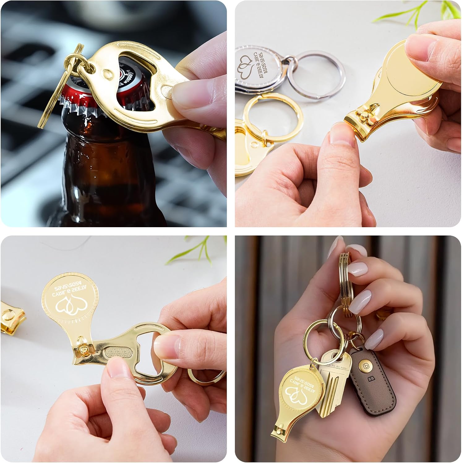 60pcs Personalized 4 in 1 Multi Function Bottle Opener, Gold Nail Clipper, Wedding Favors Brewery, Private Customized, Multitool Gifts for Men