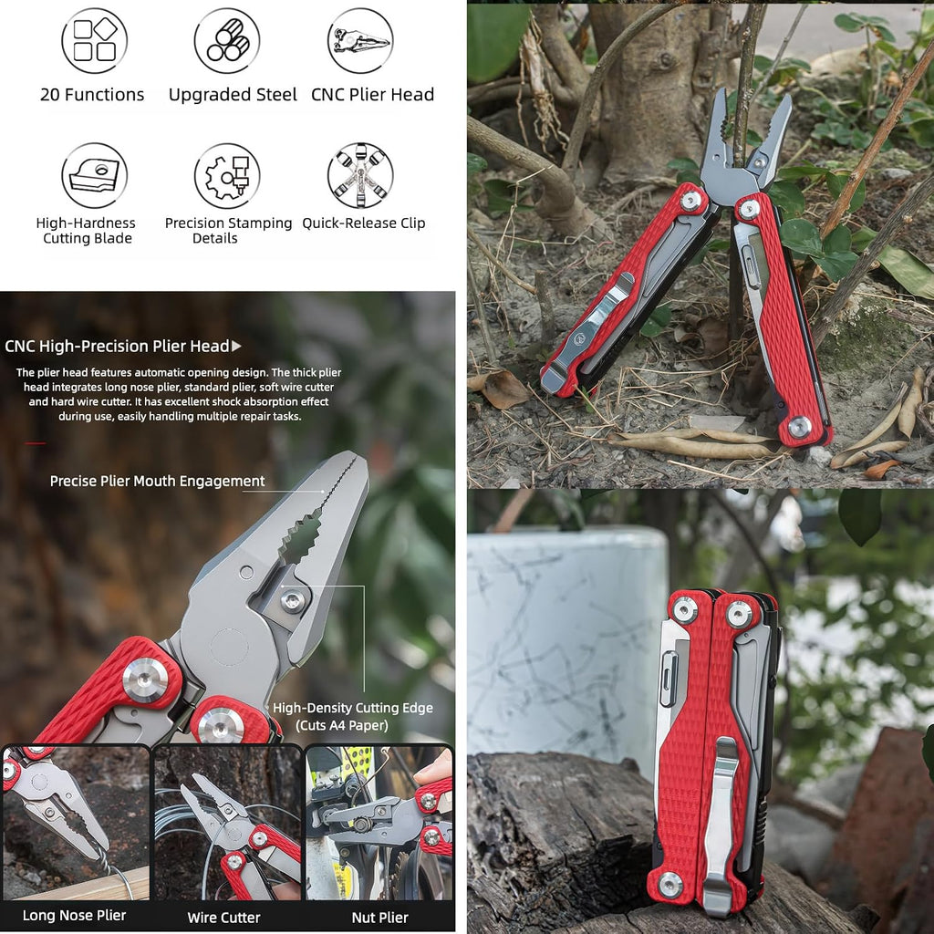 Multitool,20-in-1 Full-Size,Multi-Purpose Pliers,Lightweight EDC,Tactical Gear,With Safety Locking,Camping Knives & Tools,Gifts for Guys,Gifts for Hunters Men who have Everything (Pink and Black)