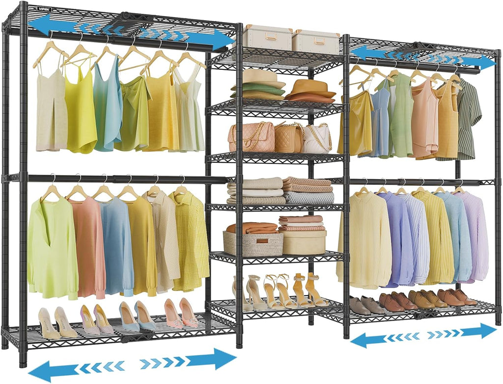 VIPEK X3 Plus Large Expandable Closet Rack Adjustable from 5'10' to 8'8' with Extendable Shelves and Hanger Rods, Freestanding Clothing Racks Modular Closet Systems Wardrobe, Max Load 1360LBS, Black