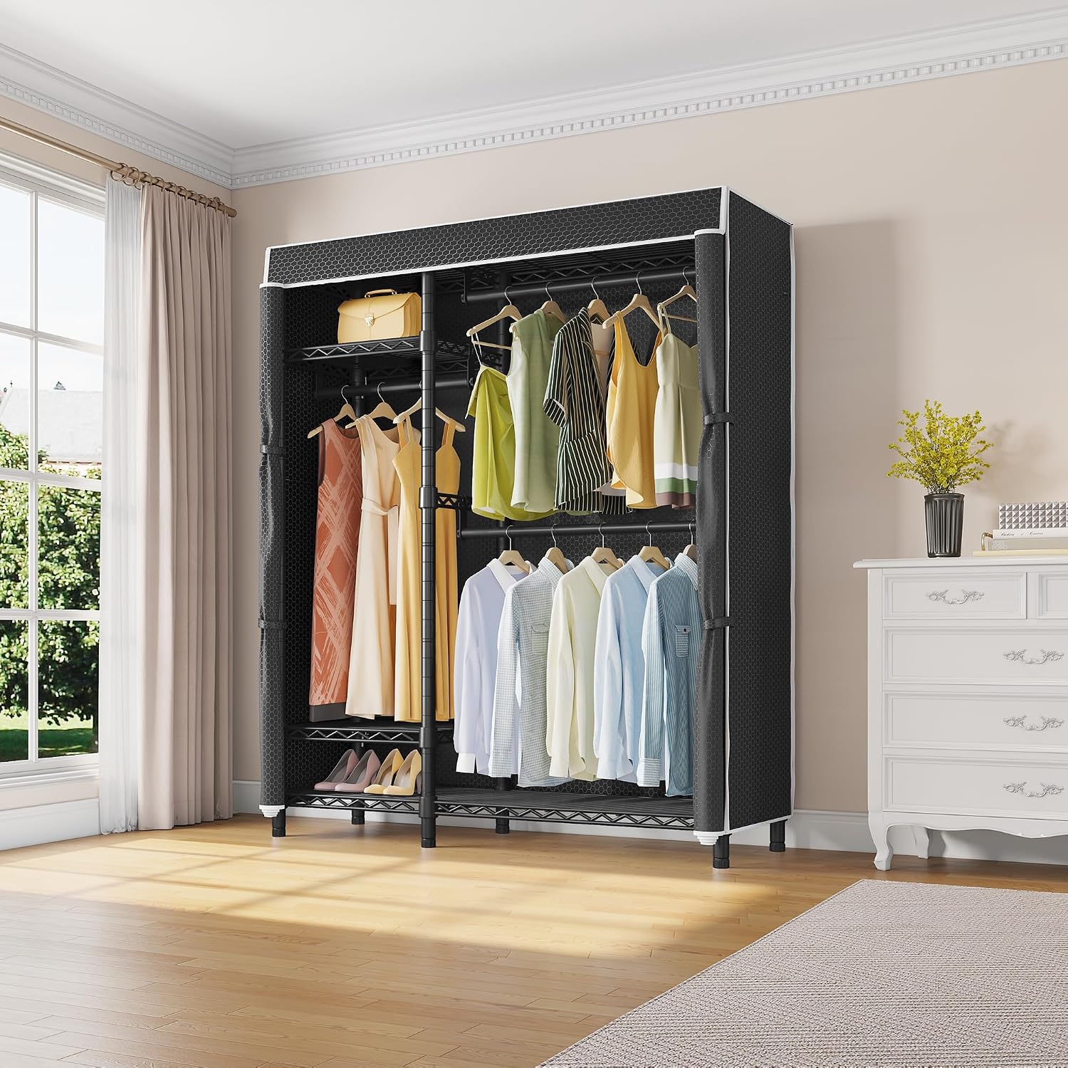 VIPEK V2C Heavy Duty Clothes Rack with Upgraded Polyester Cover, Metal Portable Closet with Adjustable Shelves & Hanging Rods, Freestanding Wardrobe Closet for Bedroom, Max Load 700LBS