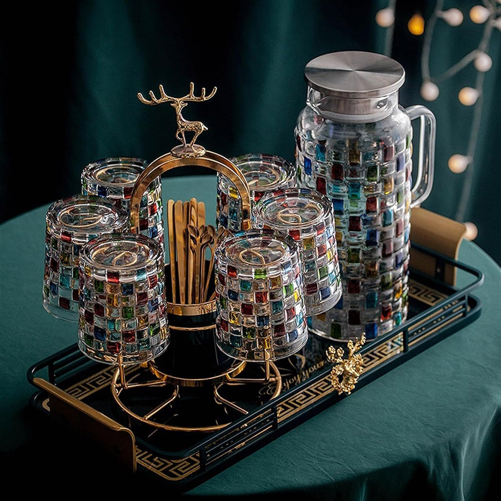 Beverage Serveware Water set, cup, tea cup, home set, living room tea set, glass drinking cup, home with cup holder Water Carafe