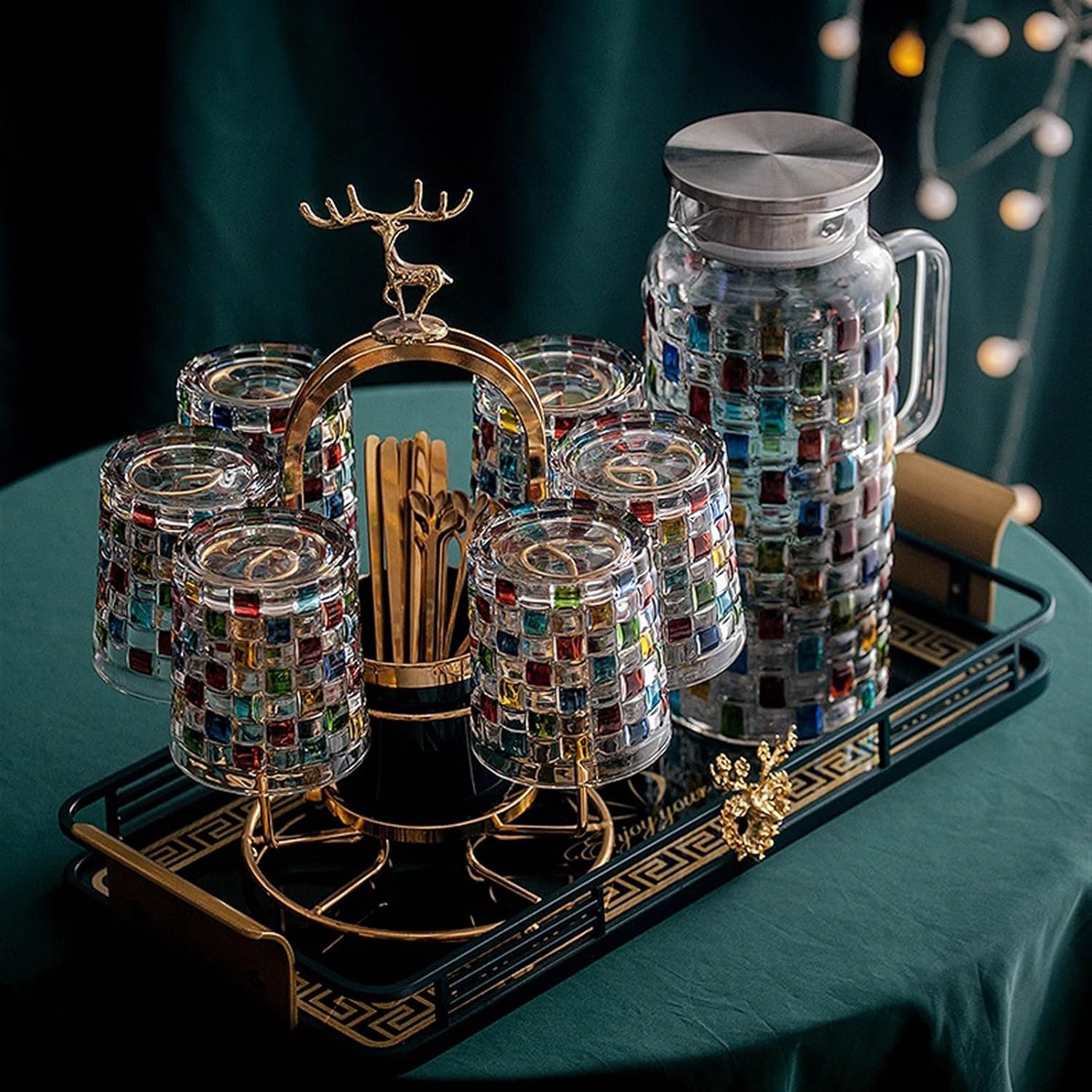 Beverage Serveware Water set, cup, tea cup, home set, living room tea set, glass drinking cup, home with cup holder Water Carafe