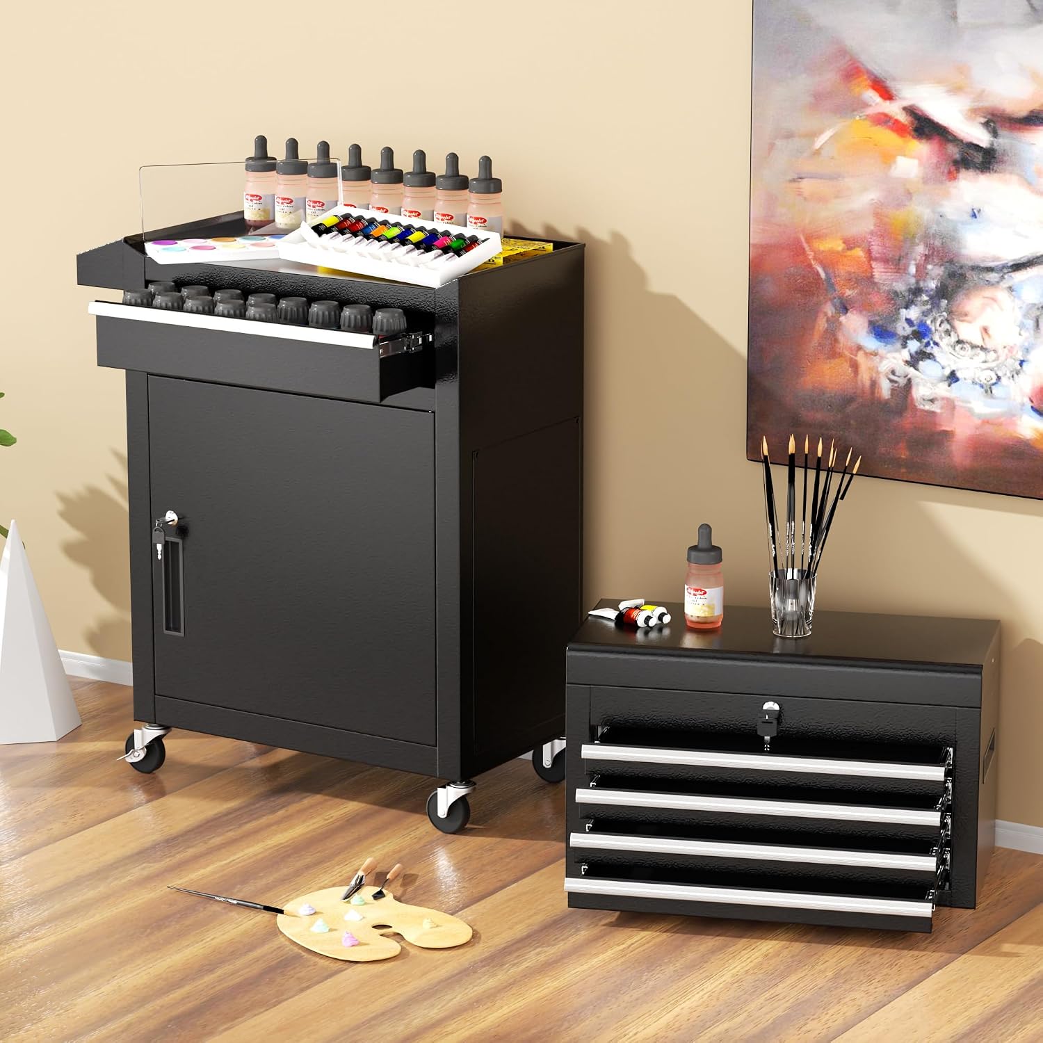 INTERGREAT Rolling Tool Chest, 5-Drawer Tool Box Organizer w/Lockable Wheels & Sliding Drawers & Detachable Top, Tool Storage Cabinet for Garage Workshop, Black
