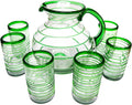 Emerald Green Spiral 120 oz Pitcher and 6 Drinking Glasses set, Recycled Glass, Lead-free, Toxin-Free (Pitcher & Glasses)